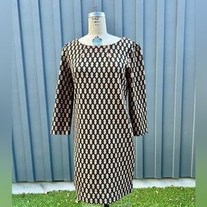 Vintage 90s Vivienne by Vivienne Tam Black and Tan Chain Link Print Sheath Dress